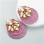 ( Pink)occidental style wind fashion trend geometry diamond glass diamond elasticity weave earrings exaggerating arring