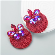 ( red)occidental style fashion personality geometry Alloy diamond glass diamond elasticity weave high earrings Earring