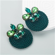 ( green)occidental style fashion personality geometry Alloy diamond glass diamond elasticity weave high earrings arring