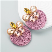 ( Pink)occidental style fashion personality geometry Alloy diamond glass diamond elasticity weave high earrings arring