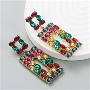 (red color )occidental style fashion brilliant Alloy colorful diamond high earrings Bohemian style trend exaggerating a