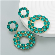 ( green)occidental style fashion exaggerating Round Alloy diamond earrings woman brief fashion high temperament earring