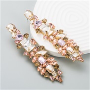 ( Pink)occidental style super fashion Alloy diamond fully-jewelled long style geometry earrings high trend earrings arri