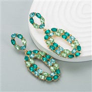 ( green)occidental style fashion Alloy colorful diamond Bohemian style Round earrings trend Street Snap earrings Earring