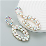 ( AB white)occidental style fashion Alloy colorful diamond Bohemian style Round earrings trend Street Snap earrings arr
