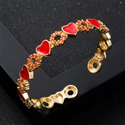( red) bronze embed zircon enamel heart-shaped bangleennis bangleins fashion opening bracelet