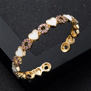 ( white) bronze embed zircon enamel heart-shaped bangleennis bangleins fashion opening bracelet