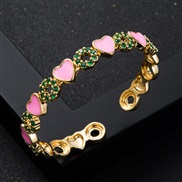 ( Pink) bronze embed zircon enamel heart-shaped bangleennis bangleins fashion opening bracelet