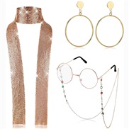 ( Gold)women sequin belt shawl earrings beads eyes chain color beads sun chain
