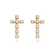 (White Diamond ) retro geometry cross Rhinestone earrings  occidental style fashion bronze diamond earring Earring woma