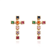 ( Color diamond ) retro geometry cross Rhinestone earrings  occidental style fashion bronze diamond earring arring woma