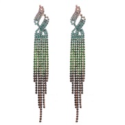 ( green)fresh color gradual change Rhinestone earring occidental style Clothing all-Purpose claw chain tassel earrings
