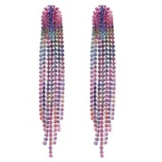 ( Mixed color)occidental style exaggerating wind gradual change color Rhinestone earrings long style claw chain tassel 