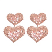 ( Pink)earrings new occidental style exaggerating multilayer heart-shaped Alloy diamond earrings woman retro colorful d