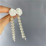 ( Flower) rose crystal tassel earrings ear stud silver earring wind Earring high temperament