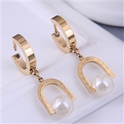 fine Korean style fashion concise high quality Pearl titanium steel personality temperament ear stud buckle