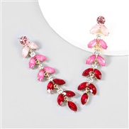 ( red)fashion colorful diamond series Alloy diamond Rhinestone long style multilayer leaves earring earrings woman occi