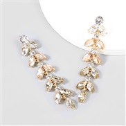 ( Gold)fashion colorful diamond series Alloy diamond Rhinestone long style multilayer leaves earring earrings woman occ