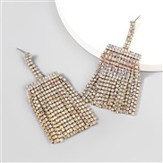 (AB color)occidental style personality Alloy diamond Rhinestone Double layer tassel earrings woman trend fashion Earrin