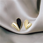 (E / Black )silver Korea big brief heart-shaped diamond earrings black color creative love fashion ear stud woman