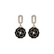 (E)silver Korea diamond Pearl enamel flower earrings fashion brief embed zircon ear stud woman
