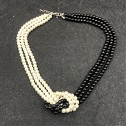 double color splice Pearl necklace woman  occidental style exaggerating chain black