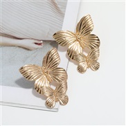 ( Gold)occidental style creative Alloy Double butterfly earrings retro big samll butterfly ear stud gold exaggerating E