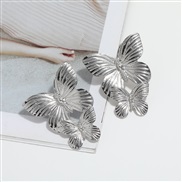 ( Silver)occidental style creative Alloy Double butterfly earrings retro big samll butterfly ear stud gold exaggerating