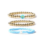 ( Lake Blue ) Bohemian style  color beads gold Beads bracelet three