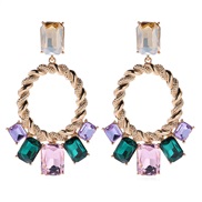 (Ligh color )  occidental style retro palace wind fashion Alloy diamond earrings  geometry big gem earring