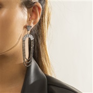 ( Gun black )occidental style  trend personality sector Rhinestone ear stud  geometry tassel embed Earring