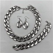 ( Silver)occidental style exaggerating clavicle plastic chain Collar woman necklace earrings bracelet set