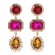 (yellow )occidental style fashion style drop gem earring  retro palace temperament long style colorful diamond earrings