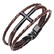 ( brown) new Metal cross weave bracelet real leather rope three color personality fashion