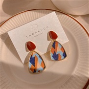 (EHred   Silver needle)color Autumn and Winter earrings painting color ear stud high temperament personality retro wind