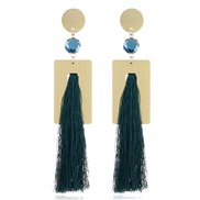 (KCgold  green)occidental style fashion exaggerating thin arring  retro Bohemia long square tassel earrings