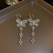 ( Silver needle  Set in drill)silver occidental style diamond butterfly super earrings fashion long style tassel flower