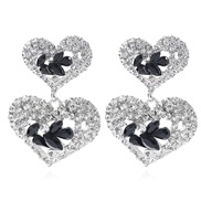 ( black)  occidental style luxurious hollow diamond earrings  romantic super Double layer hollow love earring