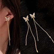 ( Tassels)silver zircon earrings diamond butterfly tassel long style ear stud woman earring temperament arring high