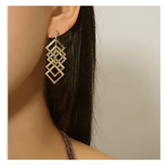 ( Gold) fashion gold geometry rhombus hollow earrings  occidental style fashion lady fashion Alloy arring F