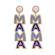 ( blue)UR Autumn and Winter fashion brief diamond embed Pearl Word Modeling earrings