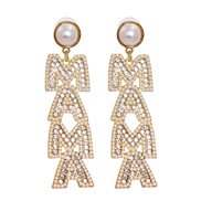 UR Autumn and Winter fashion brief diamond embed Pearl Word Modeling earrings