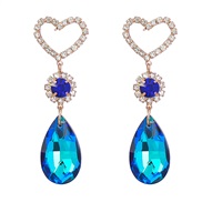 ( blue)fashion multilayer hollow heart-shaped Alloy diamond drop glass diamond earring woman occidental style earrings