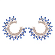 ( blue)ins wind super drop Rhinestone Word sun flower earrings woman occidental style exaggerating ear stud banquet arri