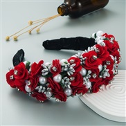 ( red) Headband crafts fashion temperament flowers Headband exaggerating width three-dimensional Pearl