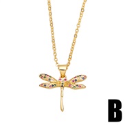 (B)occidental style color zircon insect pendant necklace woman samll bronze gold platednkb