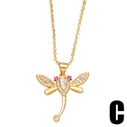 (C)occidental style color zircon insect pendant necklace woman samll bronze gold platednkb