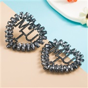 ( black)occidental style fashion trend geometry heart-shaped embed Rhinestone earrings woman exaggerating Word arring