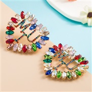 ( Color)occidental style fashion trend geometry heart-shaped embed Rhinestone earrings woman exaggerating Word arring