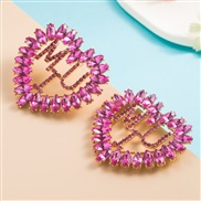( rose Red)occidental style fashion trend geometry heart-shaped embed Rhinestone earrings woman exaggerating Word arring